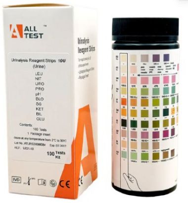 Picture of ALLTEST 10 Parameter URS10 Urinalysis Urine Test Strips  x 100
