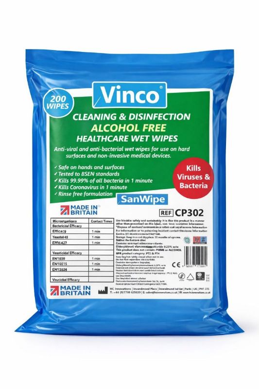 Picture of Vinco-Zerowipe Refill Alcohol Free Cleaning and Sanitising  Wipes 200 Sheet  (fragranced) 20x 20