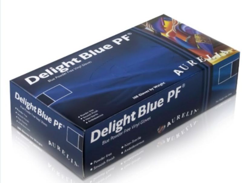 Aurelia  Delight BLUE Vinyl Powder Free Gloves - 100pk
